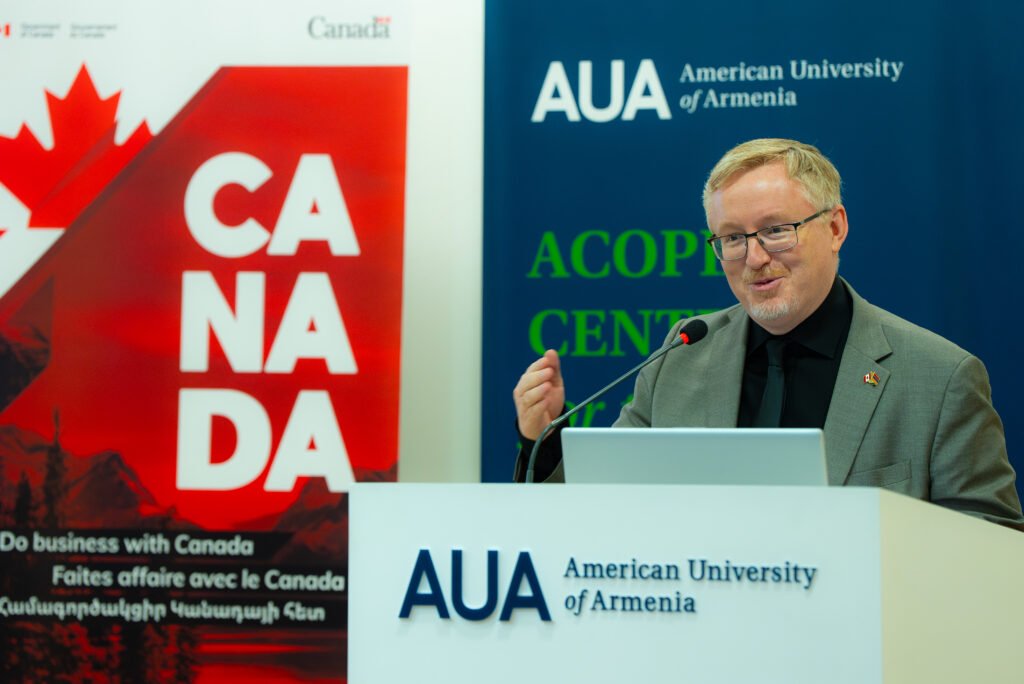 H.E. Andrew Turner, Ambassador of Canada in Armenia gives an opening speech
